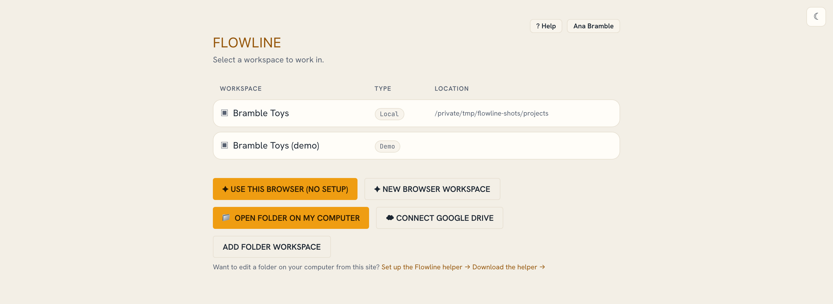 The workspace picker